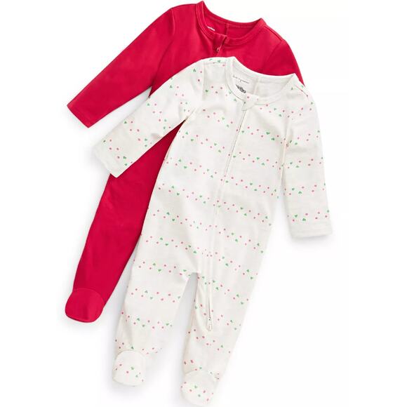 FIRST IMPRESSIONS Baby Girls Chloe 2-Pk. Solid & Heart Stripe-Print 0-3M - Picture 1 of 5